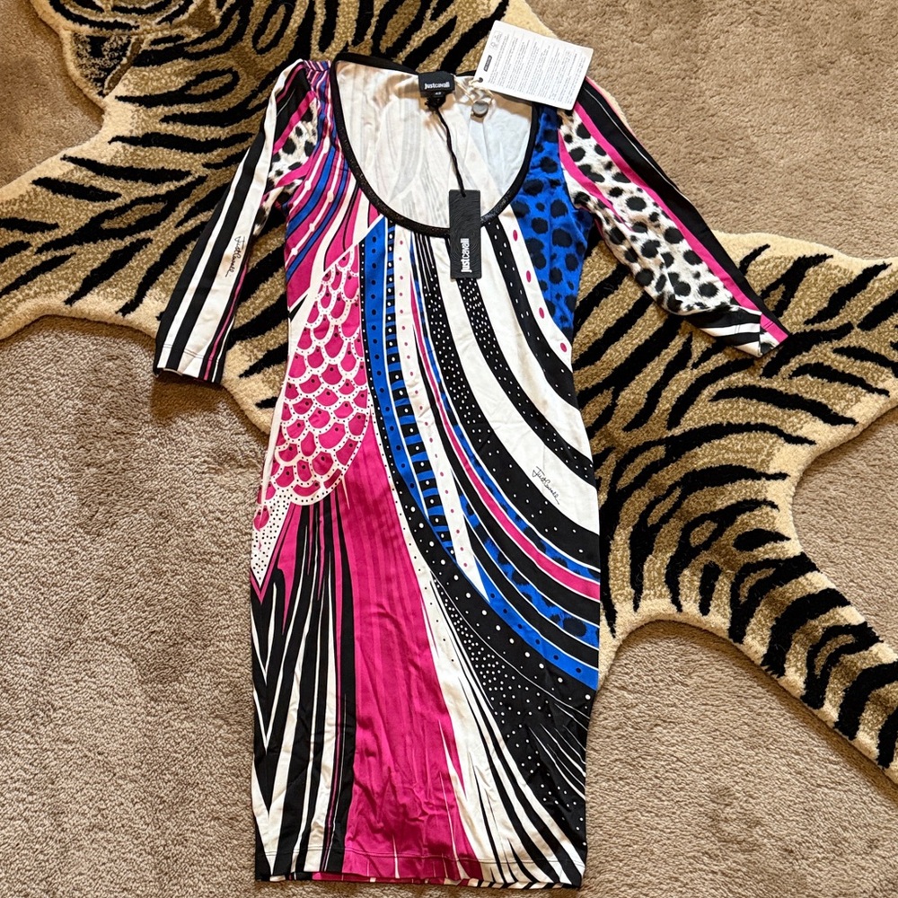 Just Cavalli Pink and Blue Long Sleeve Dress